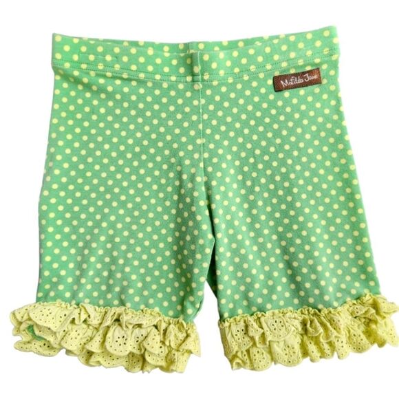 Matilda Jane Other - Matilda Jane Girls Shorts Playful Green Yellow Polka Dots & Ruffled Hem Size 8
